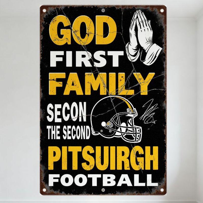 Vintage Pittsburgh Steelers Football Metal Tin Sign, Faith Family & Team Decor with Praying Hands, Retro Distressed Wall Plaque