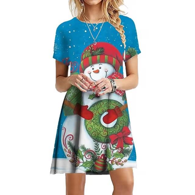 Women 3d Print Short Sleeve Midi Dress Plus Size Holiday Beach Dresses