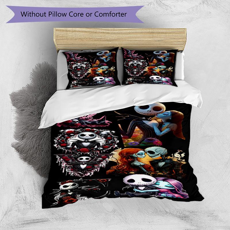 3pcs Duvet Cover Set (1*Duvet Cover + 2*Pillowcase, Without Core), The Nightmare Before Christmas Print Bedding Set, Bedroom Decor, All‑Season, Birthd