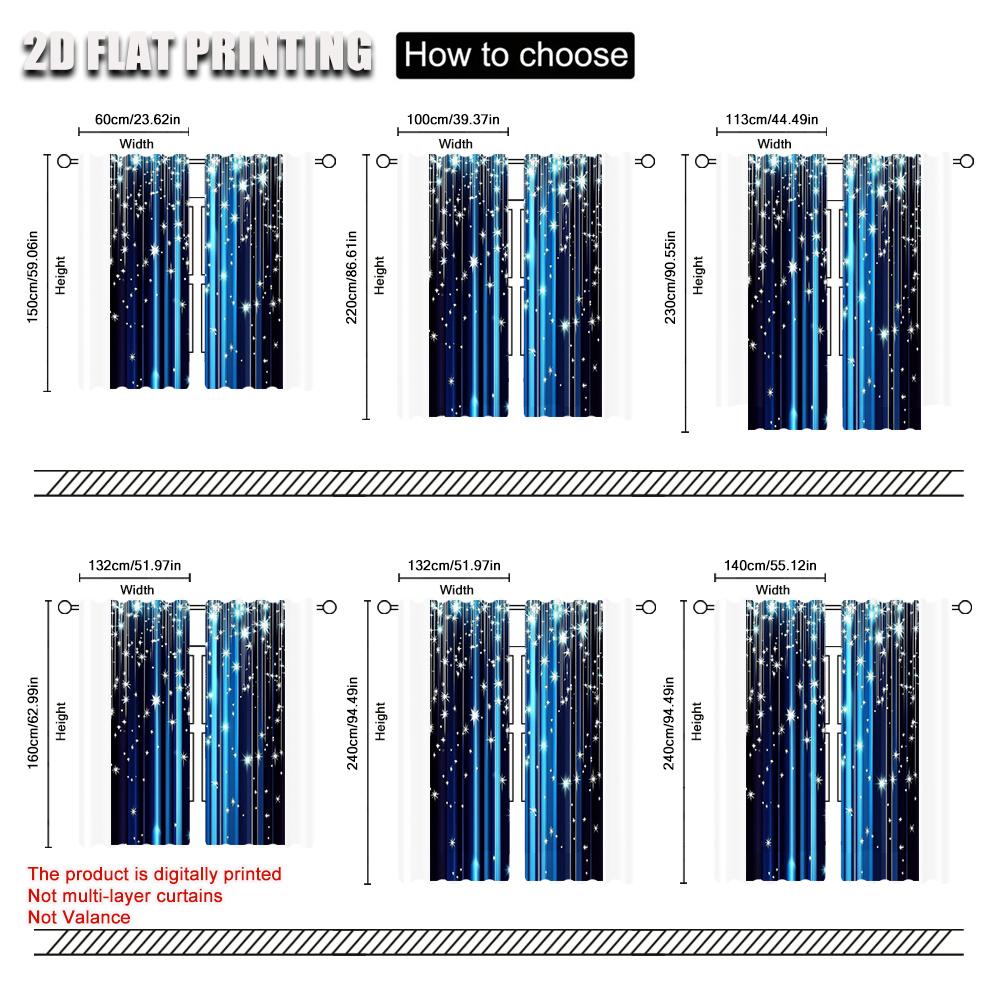 2Pcs Starry Night Sky Window Curtain Rod Pocket Polyester Drapes Blue Window Treatment For Bedroom Living Room Office
