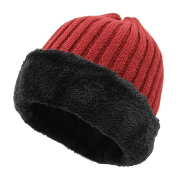 WTEMPO Solid Color Thick Fleece Hats for Men Winter Woolen Hats Soft Stretchy Cold-proof Windproof Knitted Hats for Dad
