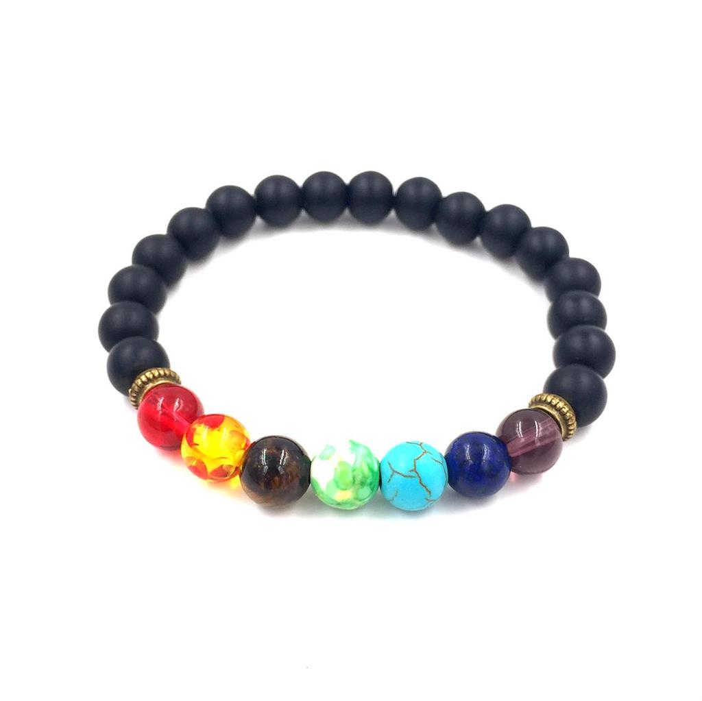Colorful Agate & Lava Stone Buddhist Prayer Beads Bracelet, 8mm Natural Energy Stones