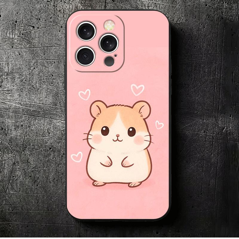 

Cartoon Cute Hamster Soft Phone Case for iPhone 16 16E 17 Air 15 Pro Max 14 Plus 13 Mini 11 12 7 Black Cover Back Shell iPhone 16 Pro Max