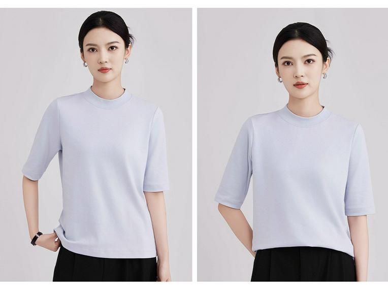 High-End Women's Ribbed Crew Neck Mid-Sleeve T-Shirt