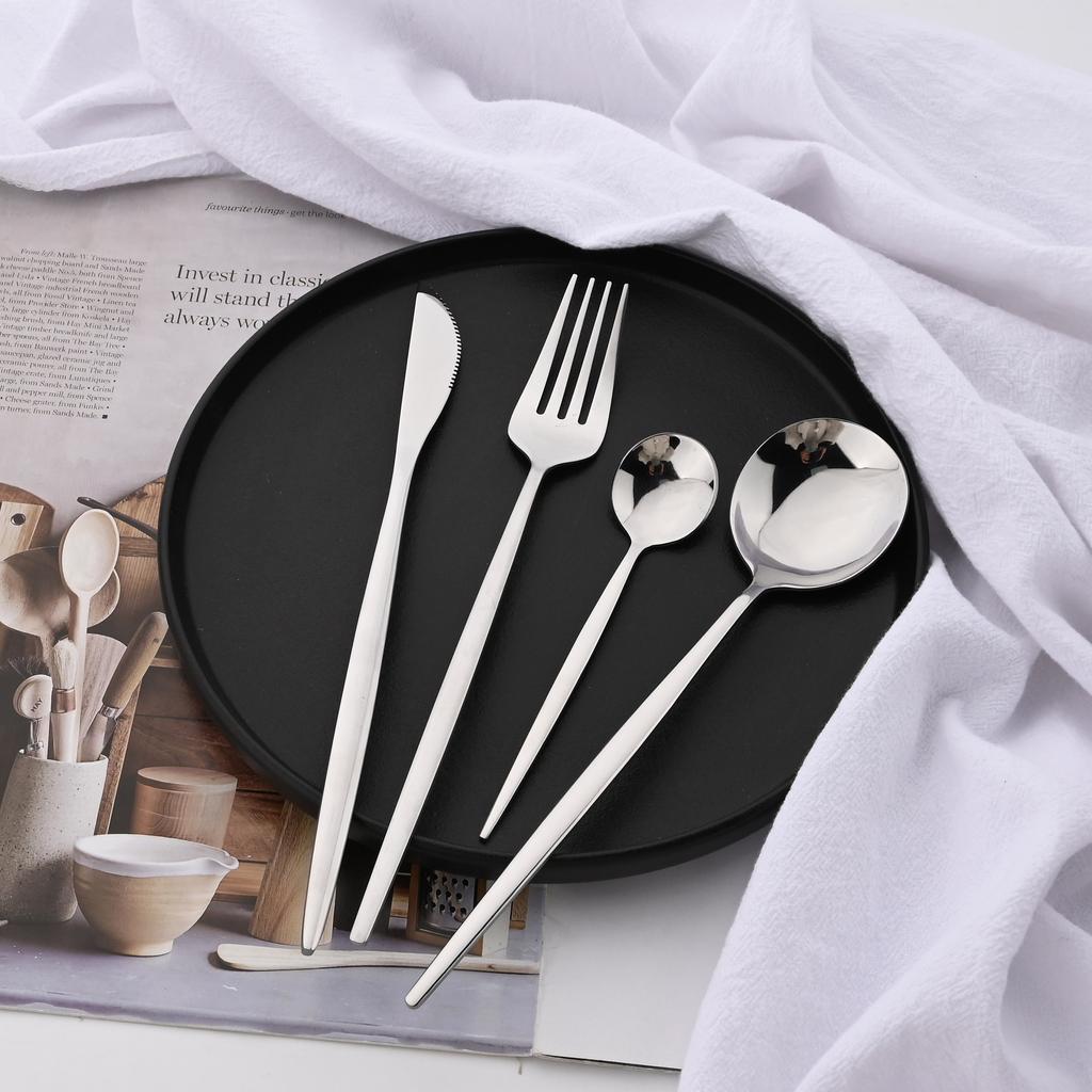 Rainbow Color 24Pcs Dinnerware Stainless Steel Cutlery Set for 6 People Knife Fork Spoon Western Tableware Silverware Set for Home Wedding
