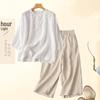 Southeast Asia Retro Embroidered Cotton-Linen Two-Piece Set: Seven-Sleeve Shirt & Wide-Leg Pants