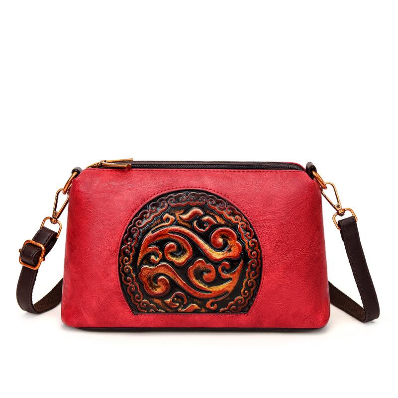 2025 Retro Ethnic Style Women's Genuine Leather Crossbody Bag for Middle-Aged Women