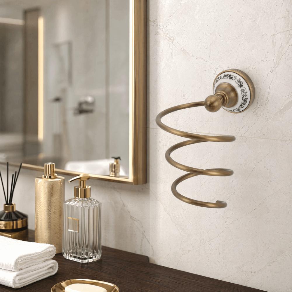 Brass Hair Dryer Holder Antique Retro Style Blow Dryer Rack  Bathroom Salon Barber Shop