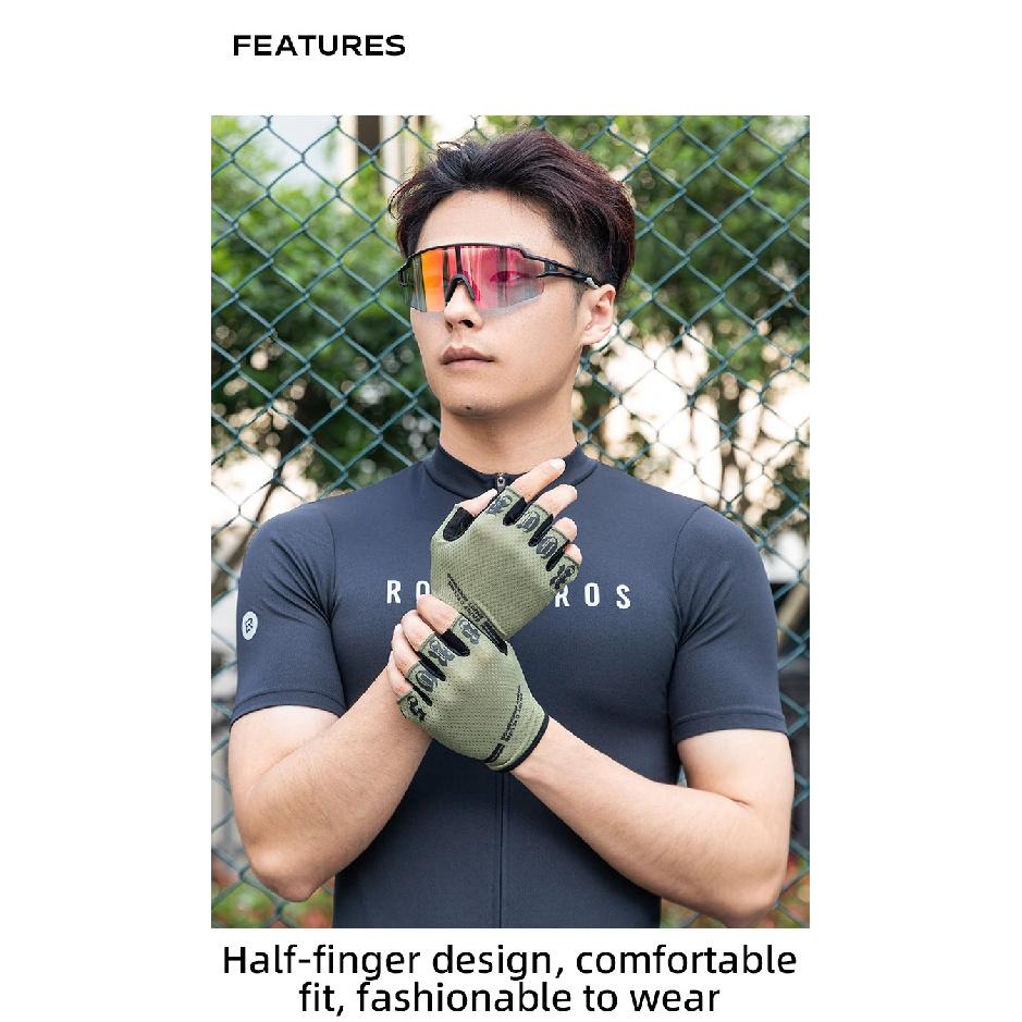 ROCKBROS Half Finger Gloves SBR Palm Pads Breathable Anti-shock Cycling Gloves High Elasticity Fitness Bicycle Fingerless Gloves