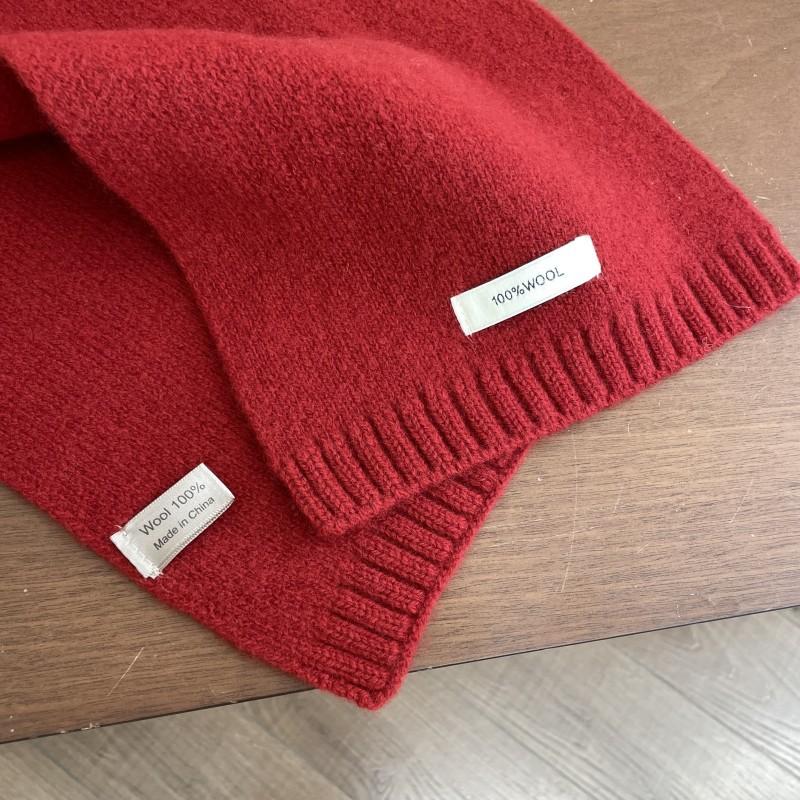 Red New Year's 100 Wool Scarf Women's Winter Christmas Cashmere Knitted Wool Korean Versatile Thickened Warm