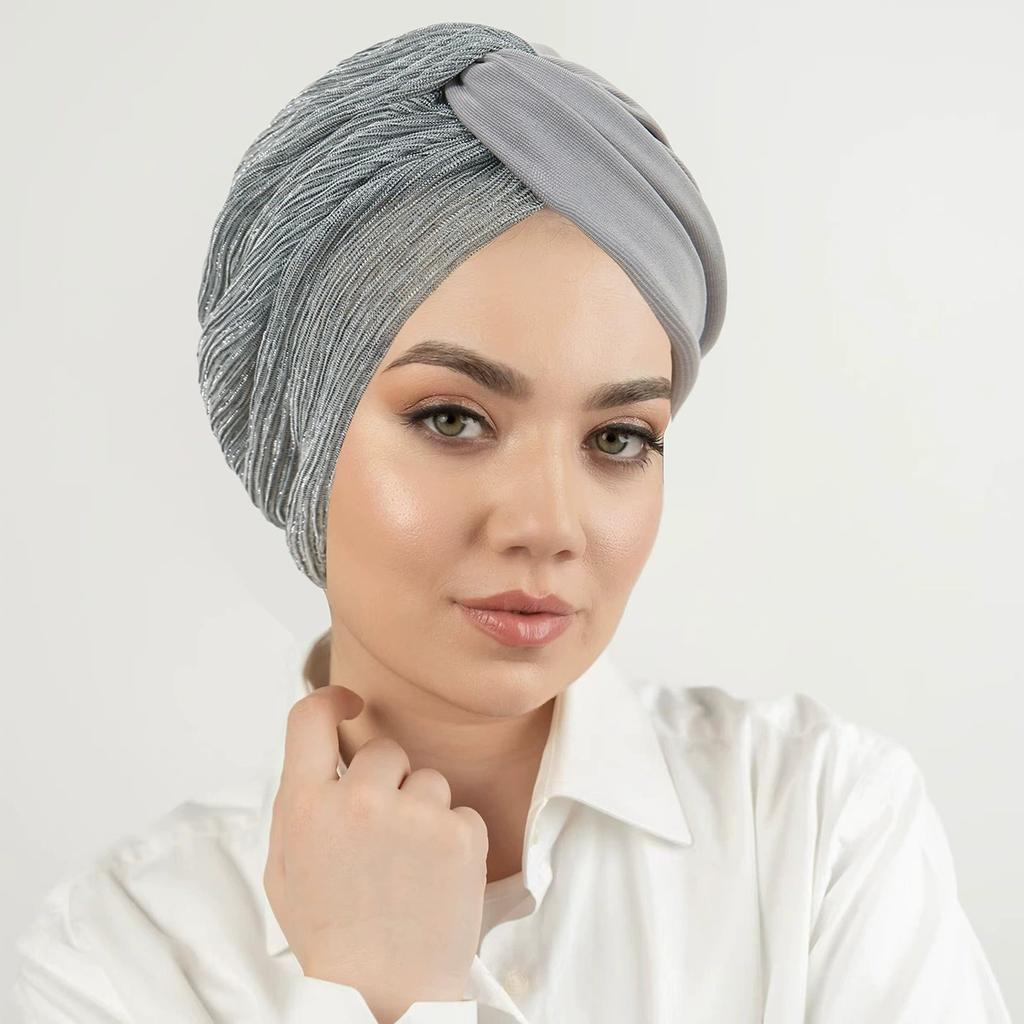 Ombre Gradient Forehead Cross Turban Cap for Women Lightweight Elastic Head Wrap with Inner Hijab Hat Casual Wear Chemo Patients