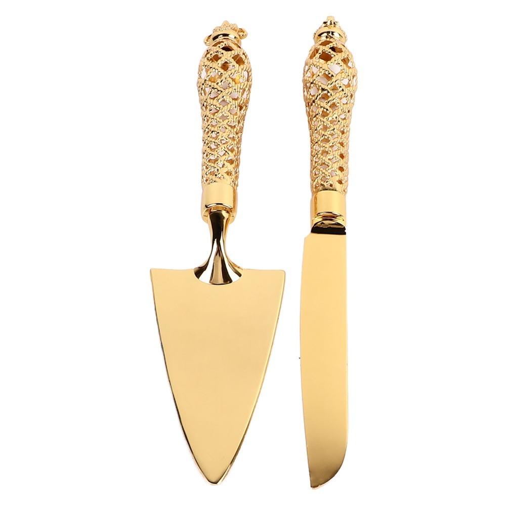 Zinc Alloy Cake Cutter Serving Spatula Non Slip Handle Gold Cake Serving Set Afternoon Tea
