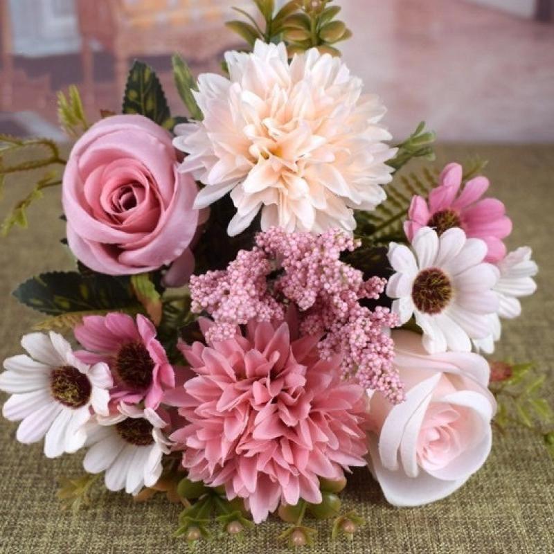 1 ks Umělé růže Květiny Svatba Svatební kytice Zahrada Falešné hedvábné pivoňky Hortenzie Váza Domácí dekorace Fotografické rekvizity