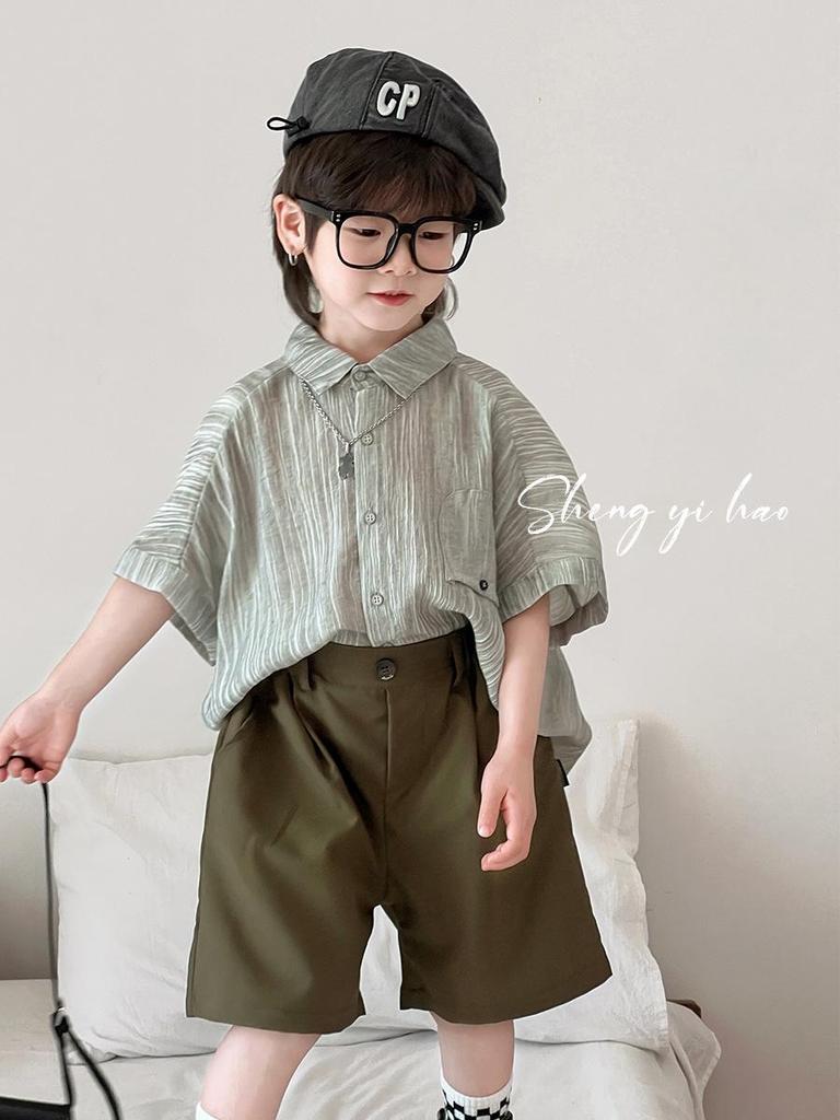 2026 Summer Striped Short-Sleeve Boys' Casual Loose Lapel Shirt Jacket