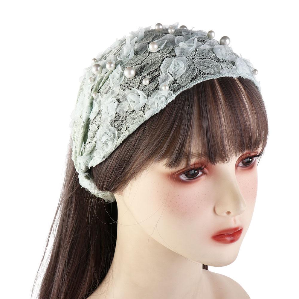 Elegant For Girls Wide Side Non Slip Pearl Lace Headband Flower Women Hairbands Korean Head Wrap