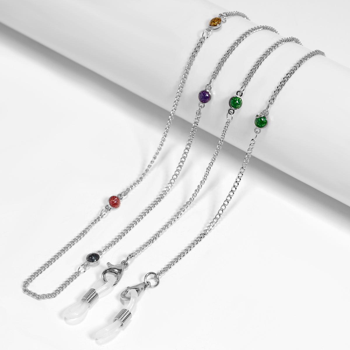 

Металлическая цепочка для очков с 8-цветными крошками камней: Дизайн с капельным маслом, Межграничная мода серебряный