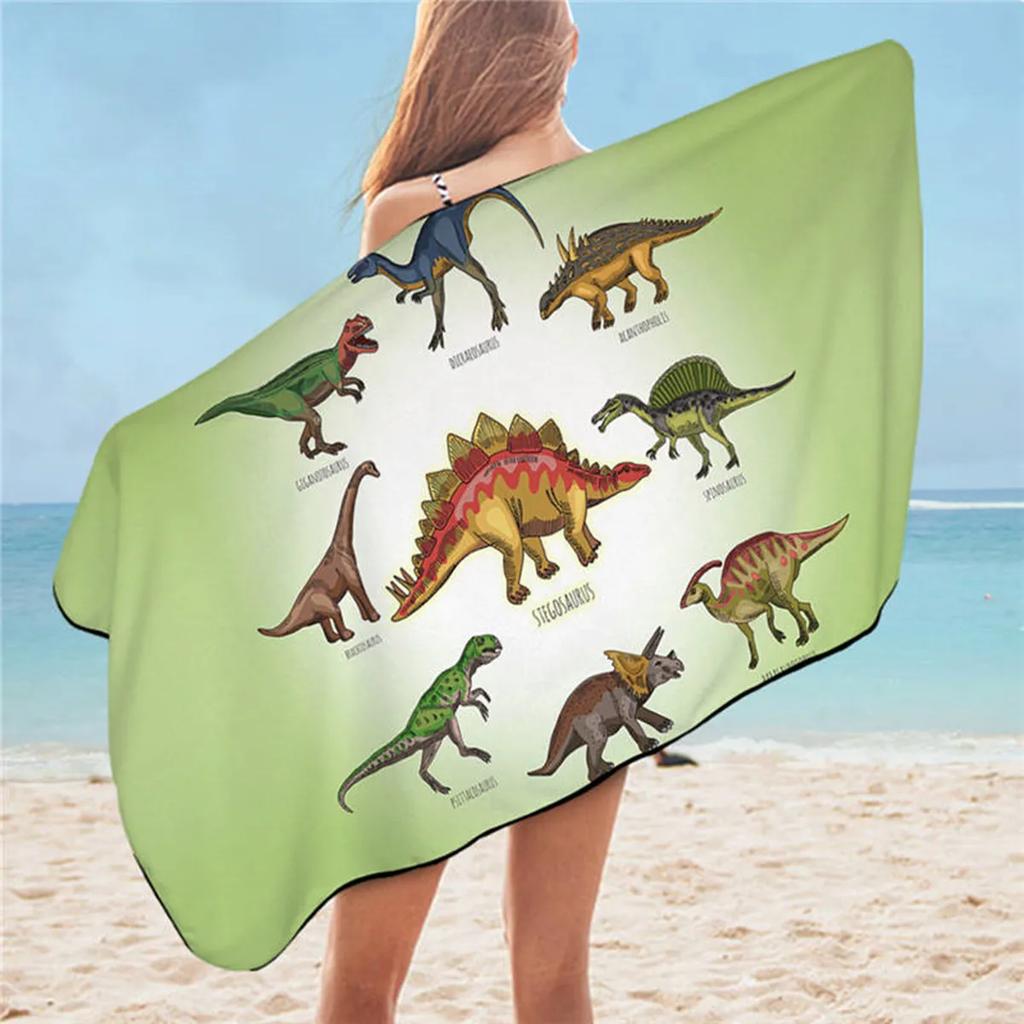 Cartoon Dinosaur Beach Towel for Bathroom Jurassic Print Travel for Kids Boys Microfiber Quick Dry Blanket Camp Swim Women Men