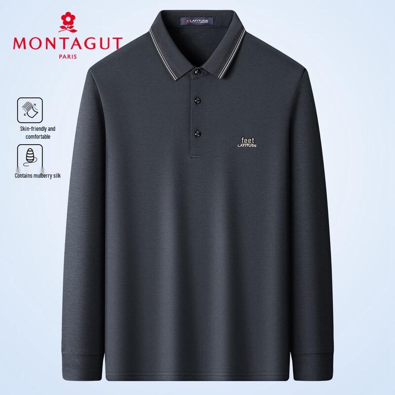 MONTAGUT Men's Silk Blend Pique Long Sleeve Polo Shirt