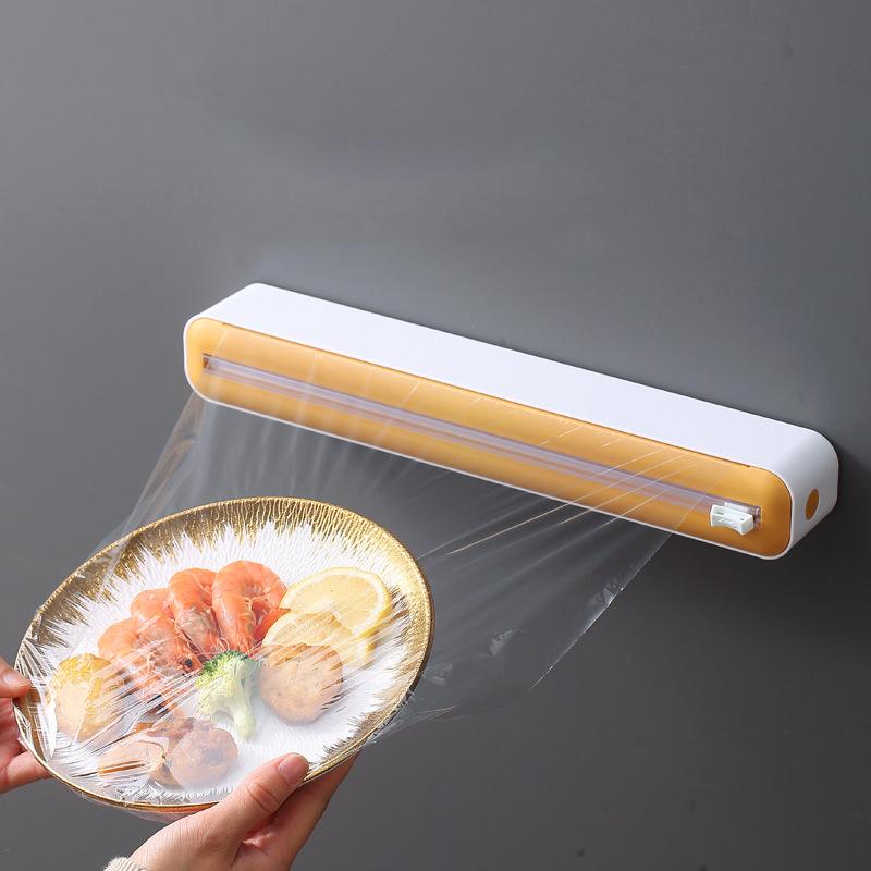 Plastic Wrap Dispenser with Slide Cutter Reusable Food Wrap Cutter Household Cling Film Cutter Refillable Cling Film Dispenser