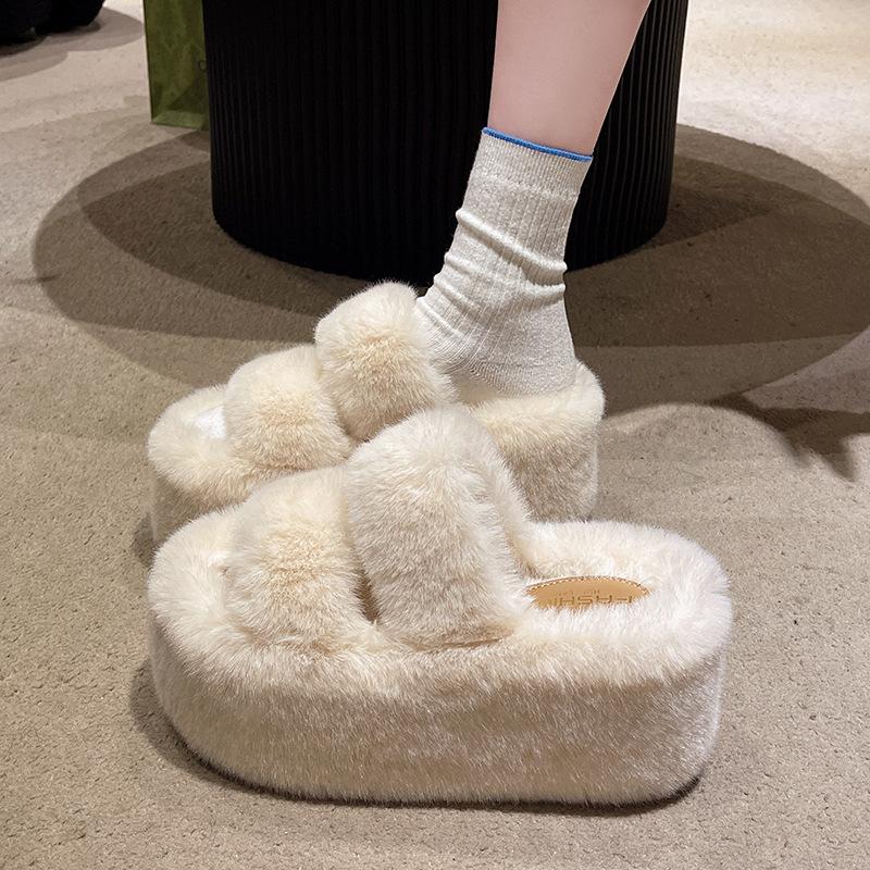 

Super thick bottom fluffy slippers women s autumn wear 2024 Internet celebrity explosion versatile warm and plush one word fairy drag plush 39