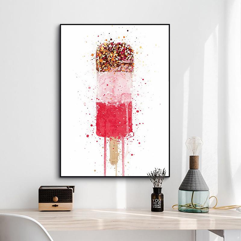 Mode Dessertfarbe Cartoon Eis Poster Druck Leinwanddruck Wandmalerei Wohnzimmer Kinderzimmer Heimdekoration