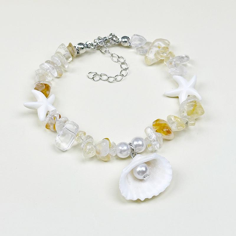 Handmade Seashell & Crushed Stone Bracelet with Lobster Clasp - Perfect Summer Travel Souvenir