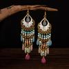 Bohemian Crystal Tassel Earrings - Ethnic Style, Slim Face, Exaggerated Design for Travel