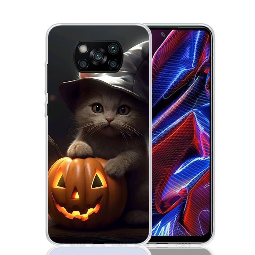 Schwarzes Kätzchen Halloween Kürbis Handyhülle Für Xiaomi Poco F7 Ultra X7 X6 Pro X5 Redmi 15 15C 13 13C 12 12C 10 10A 10C 9 9A 9C 9T