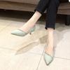 Fashion Normal Leather Casual with Crystals Ladies Footwear Green Thin Heels Women's Shoes Rhinestone Pointed Toe Low Heel Elegant