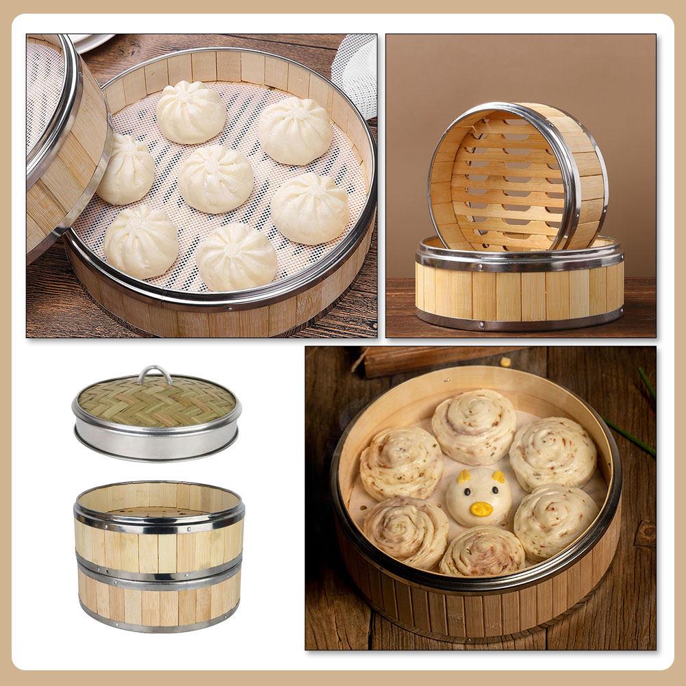 1Set Bamboo Steamer Basket 10 Inch Multi-Layer Food Steamer for Dumplings Buns Dim Sum Rice Vegetables Eggs Corn Potatoes Steam