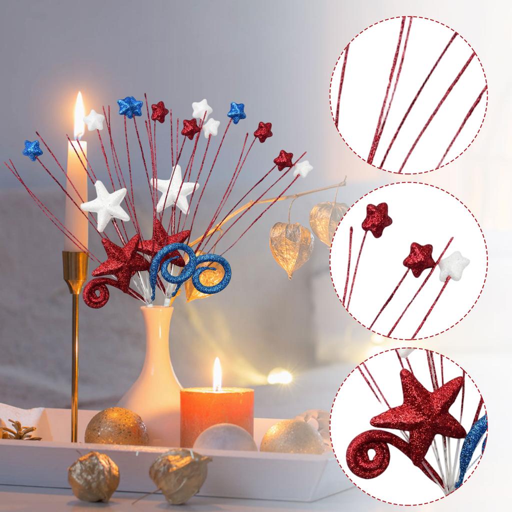 Glitter Foam Star Spray Pick with Wire Stem Decorative Accent for Centerpieces Party Arrangements and Craft Projects
