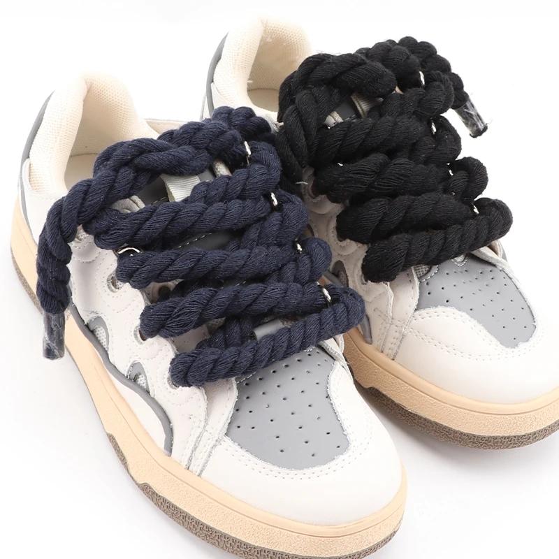 Quality Round Shoelaces Hand-woven 0.8CM Shoelace Three-strand Cotton Rope Solid Color Bold Cotton Twist Decoration Shoe Laces