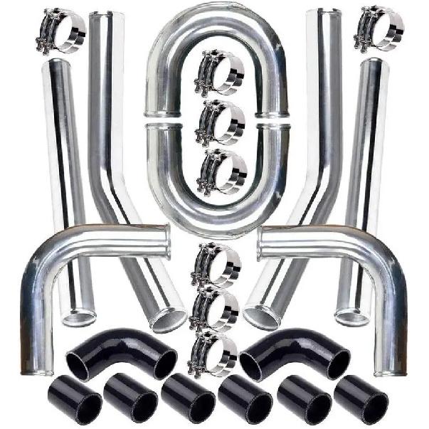 2.5 Inch Turbo Intercooler Piping Aluminum w/U Pipe Silicone Coupler Clamp Kit чёрный