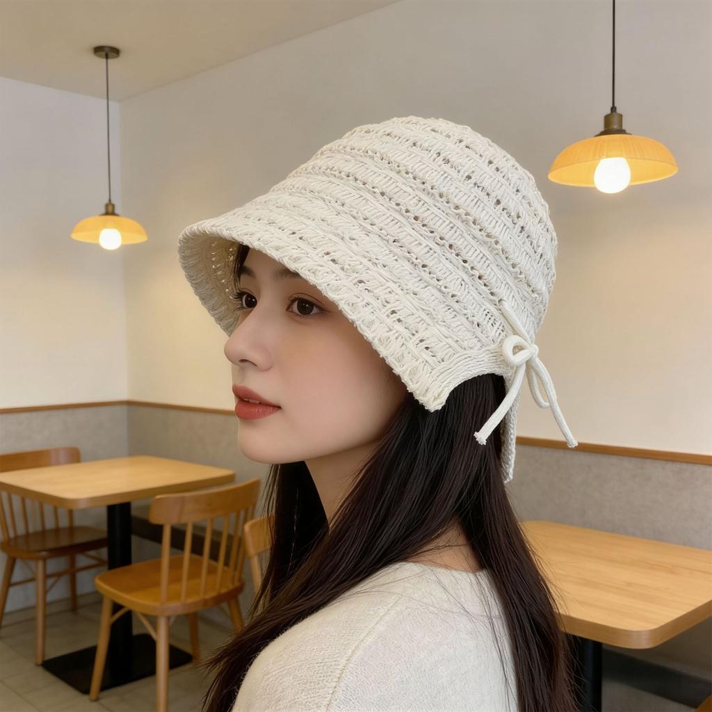 New bucket hat women's summer sunshade sunscreen straw woven basin hat versatile face small wide brim woven hat