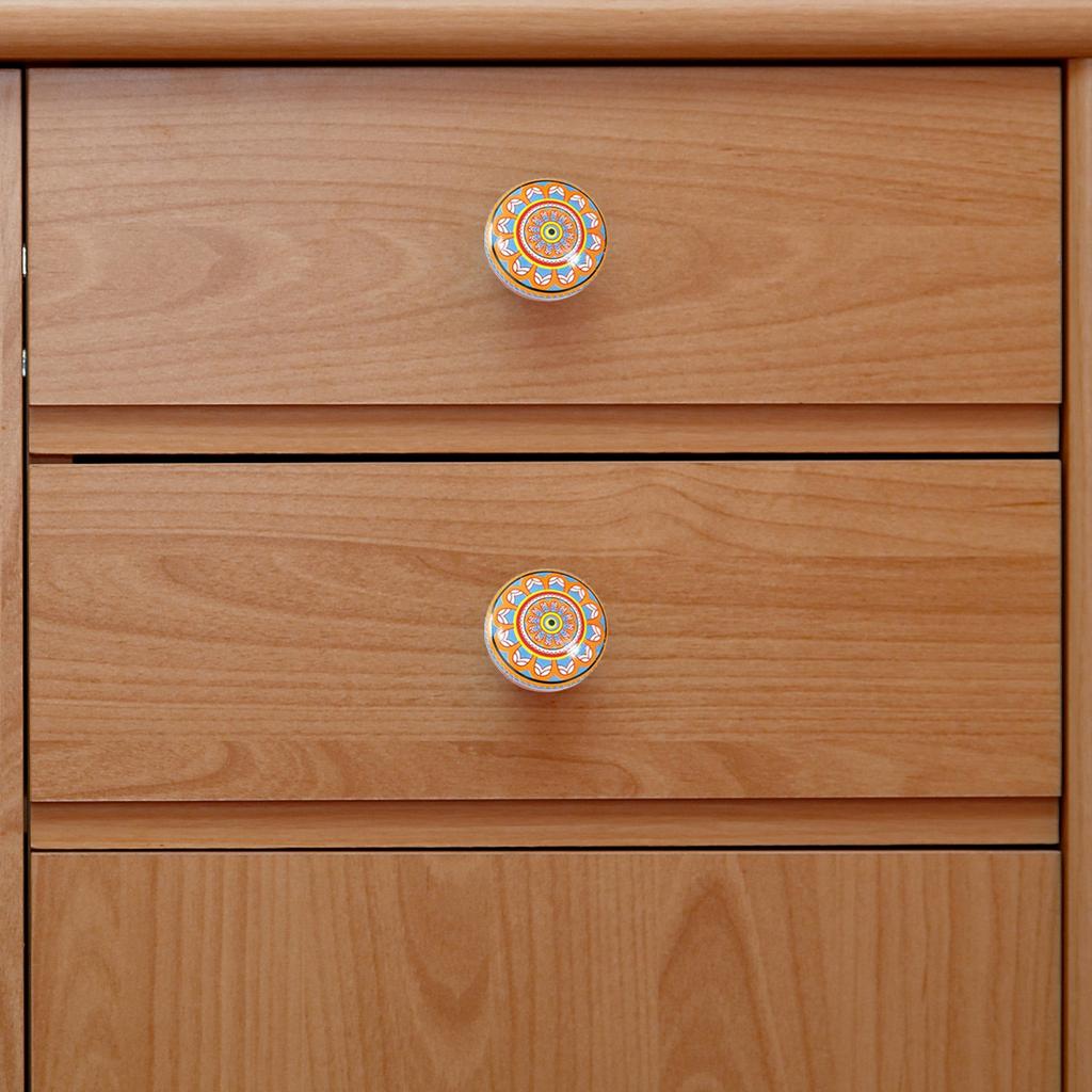 Keramik Schubladengriffe Böhmischer Stil Runde Schrankknöpfe mit Einzigartigen Glasurmuster für Kleiderschrank Küchenmöbel