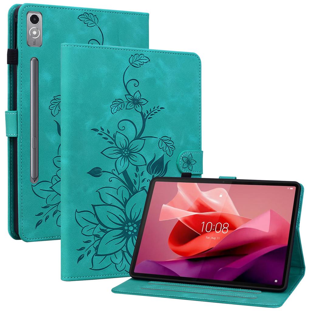 For Lenovo Tab P12 Case Lily Flower Leather Tablet Cover with Card Slots Stand