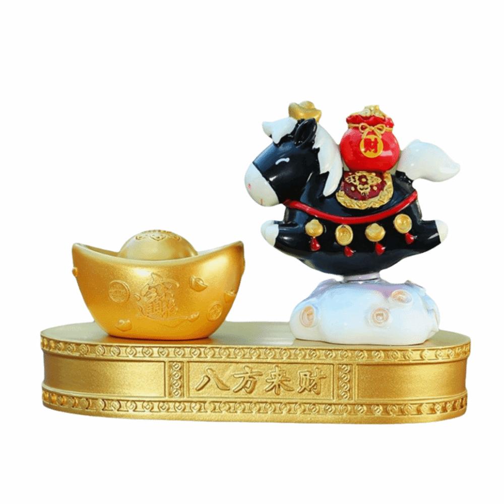 Creative Zodiac Horse Ornaments Good luck Resin Cartoon Horse Statue Car Ornament чёрный