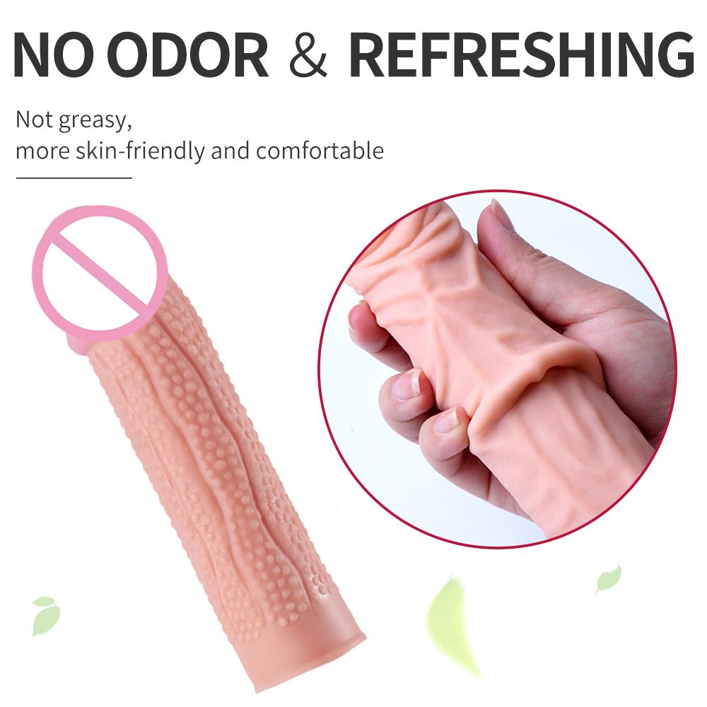 Reusable Penis Sleeve Extender Realistic Penis Condom Silicone Extension Sex Toy for Men Cock Enlarger Condom Sheath Delay