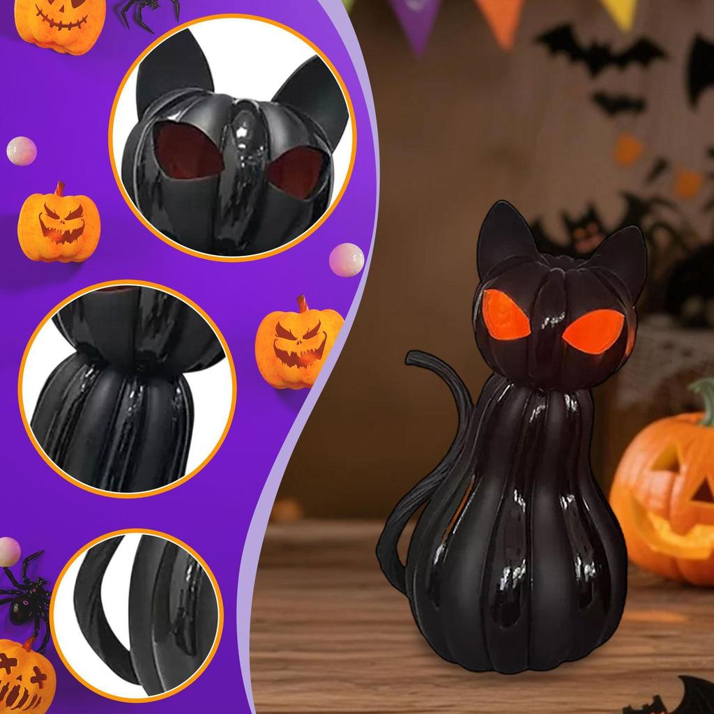 Halloween Cat Pumpkin Decor Bedside Lamp Home Night Resin Statue for Tabletop Bathroom
