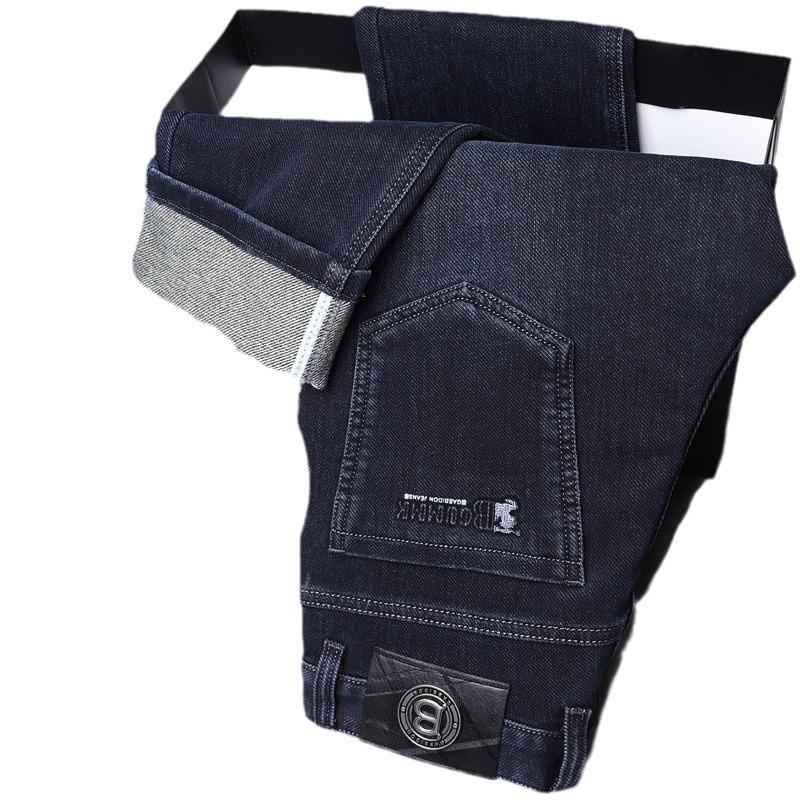 Men'S Jeans Elastic Loose Straight Leg Men'S Pants Autumn And Winter Thick Style Casual Blue Middle-Aged Non Ironing Pants