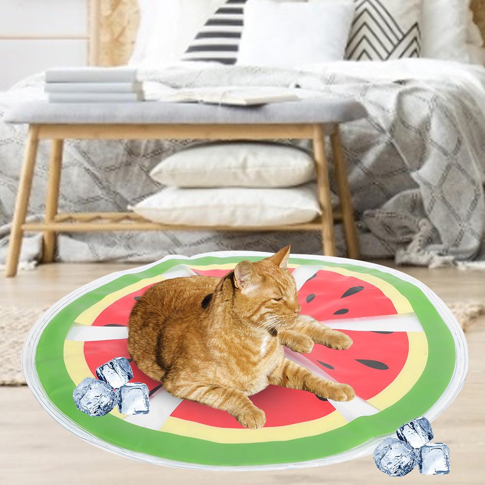 Pet Ice Pad PVC Fruit Pattern Round Cooler Mat Water Cooling Cushion Summer Cats Dogs SeatWatermelon