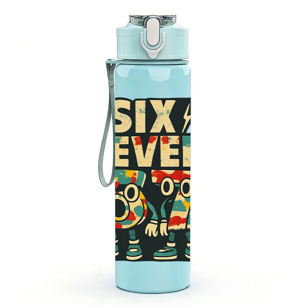 1PC Six Seven Vintage Badge 750ml Color Plastic Sports Water Bottle Leakproof Flip Straw Lid Suitable for Sports Office Home Use