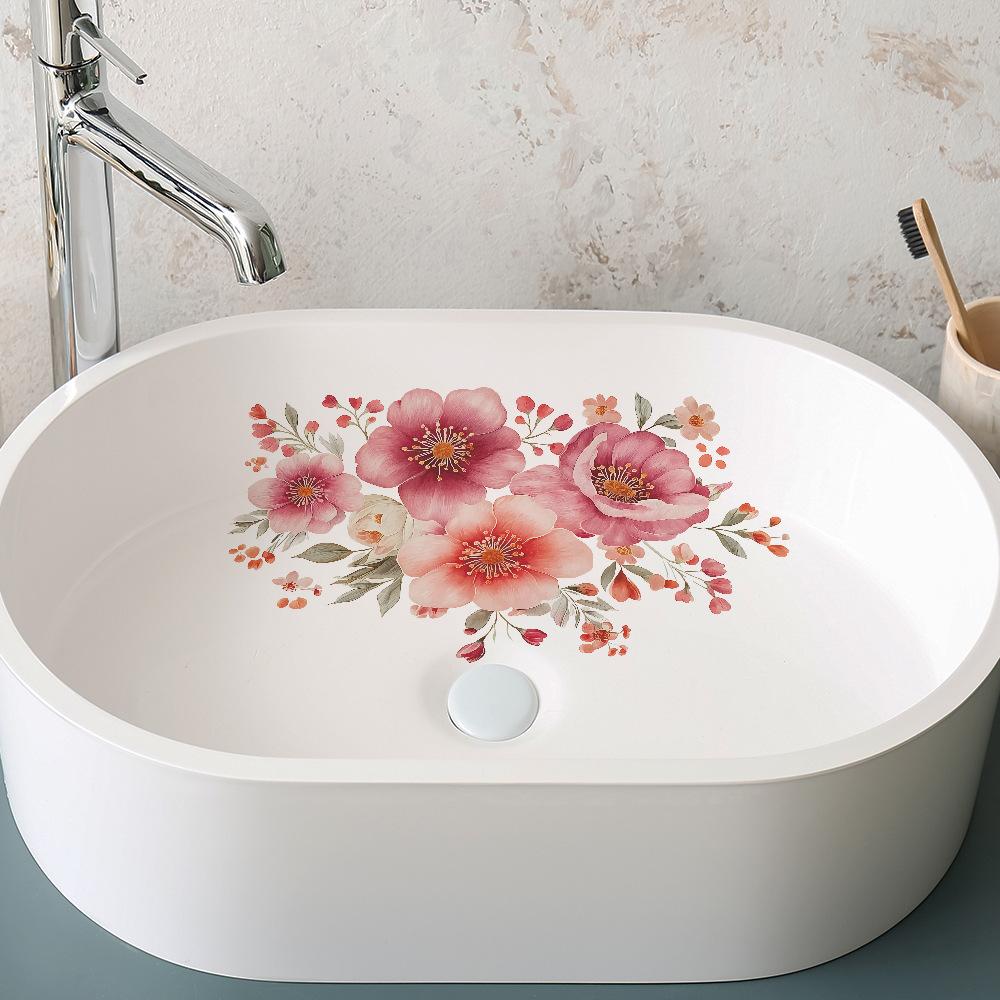 Painted Blooming Flowers, Bathroom, Home Decoration Wall Stickers