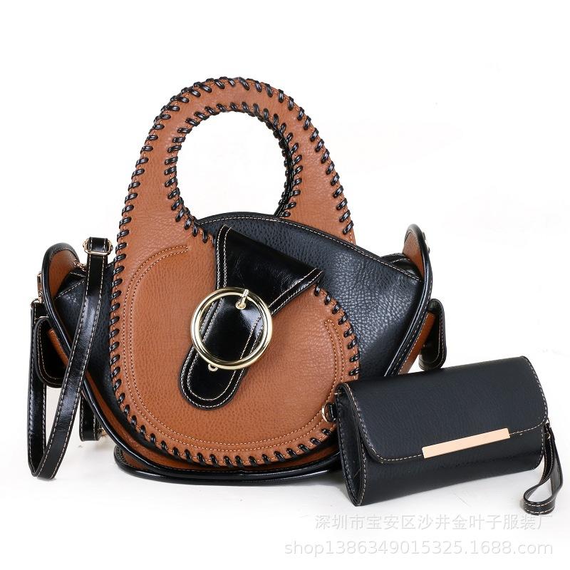 Braided Ring Buckle Bag Splicing Mother And Child Bag Shoulder Crossbody Portable Shell Bag