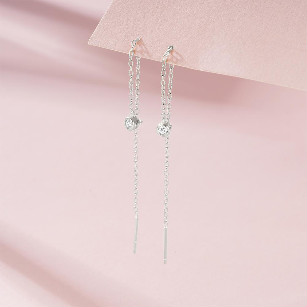NEW Fashion Jewelry 925 Sterling Silver Long Tassel Chain Round Small Zircon Gold Plated Stud Earring Jewelry for Women