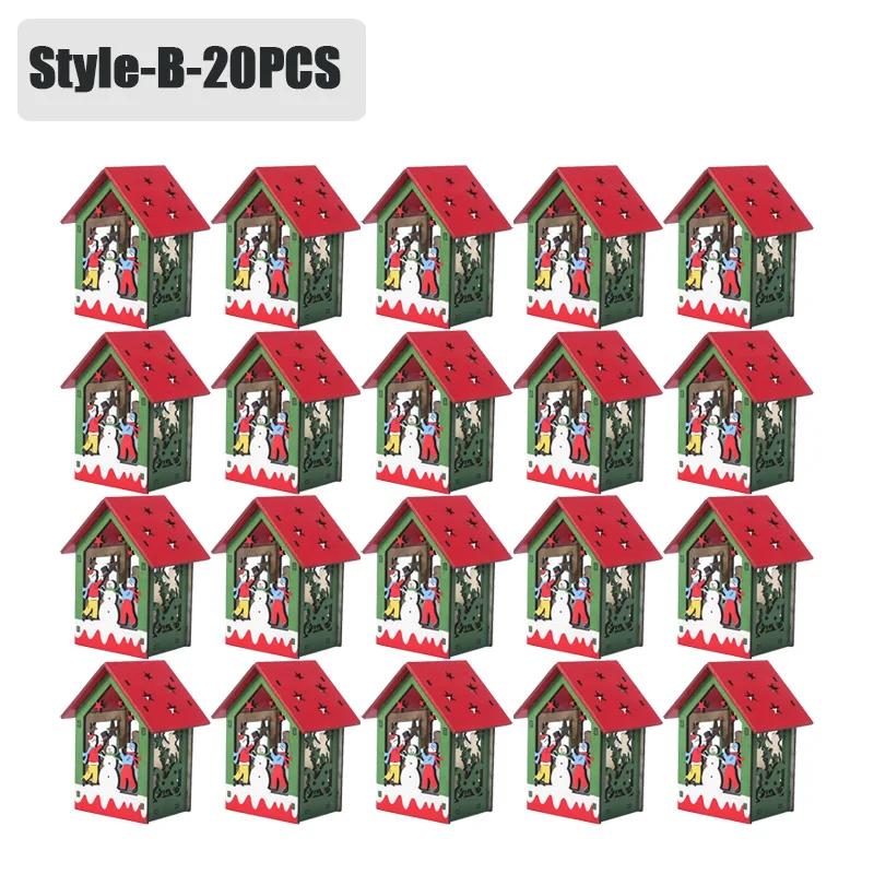 20PCS Christmas Decorations Creative DIY Assembled Cabin Painted Luminous House Christmas Tree Hanging Christmas Hut Ornaments