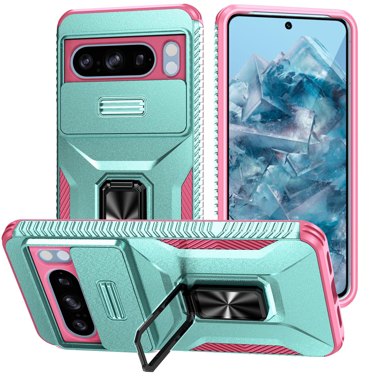 

Чехол для Google Pixel 8 Pro Camshield с подставкой ТПУ+ПК Противоскользящая крышка для телефона Grey Green+Pink