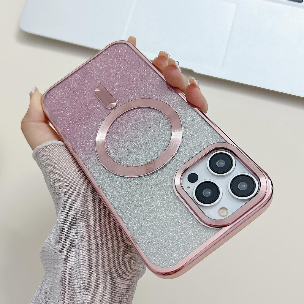 Applicable To Iphone17promax Mobile Phone Case, Apple 16pro Electroplating Magnetic Mobile Phone Case 15 Gradual Change Glitter