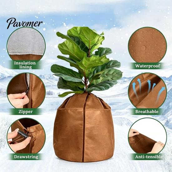 Reusable Winter Garden Fabric Flower Pot Insulation Cover, Planter Wrap with Drawstring, Oxford Anti Freeze Protection for Saplings Frost Outdoor