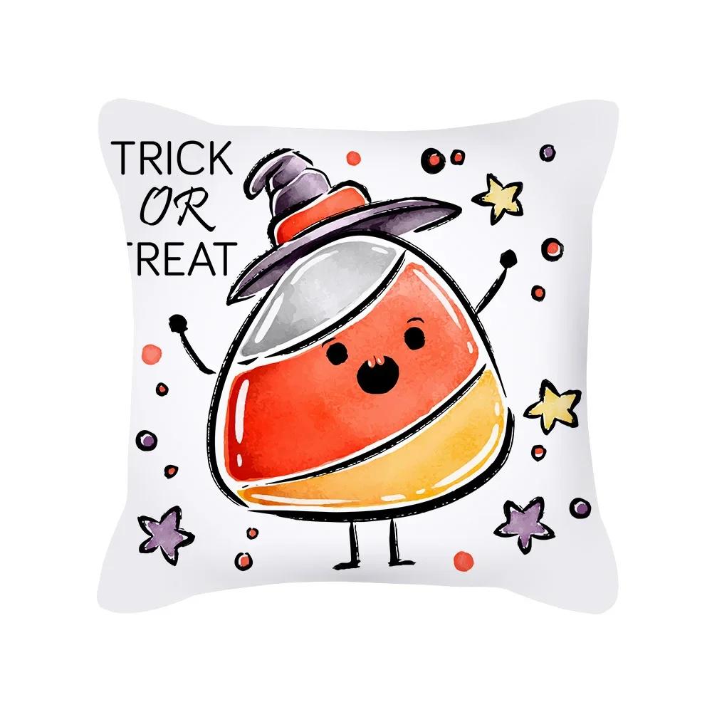 Halloween Cartoon Black Cat Ghost Pumpkin Print Cushion Cover For Home Living Room Sofa Decoration Square Pillowcase